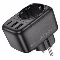 Borofone Sienas lādētājs BAC14 Wide - 2xUSB + C tipa + kontaktligzda - 12 W melns