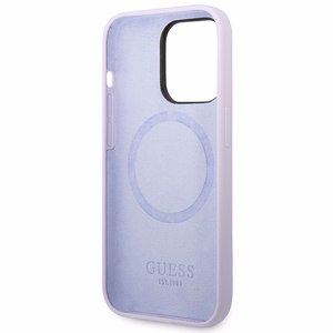Guess GUHMP14LSBPLU iPhone 14 Pro 6.1" violets ciets apvalks silikona logotipa plāksne MagSafe