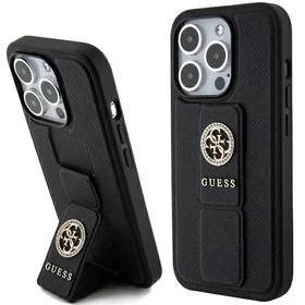 Guess viedtālruņa apvalks ar statīvu Grip Stand 4G Saffiano Strass iPhone 15 Pro Max - melns