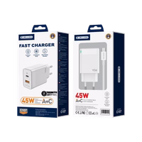 JELLICO sienas lādētājs C107 GaN PD 45W 1xUSB-C + 1xUSB QC3.0 + kabelis USB-C - USB-C balts