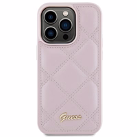Guess Quilted Metal Logo viedtālruņa apvalks iPhone 15 Pro - rozā