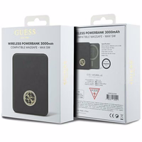 Guess Magnētiskā 4G Strassed Metāla Logotips indukcijas portatīvais lādētājs 5W 3000mAh - melna