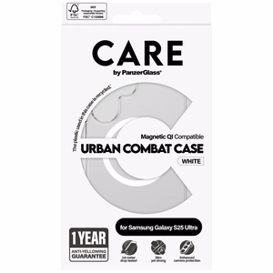 CARE by PanzerGlass Flagship Urban Combat White QI viedtālruņa apvalks Samsung Galaxy S25 Ultra - caurspīdīgs