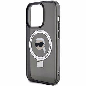 Karl Lagerfeld KLHMP15LHMRSKHK iPhone 15 Pro 6.1" melns/melns cietais apvalks ar gredzena statīvu Karl Head Magnētiskais