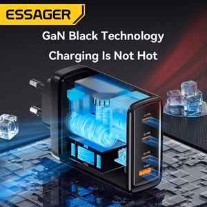 Lādētājs Essager GaN Extreme melns 120W (3xPD / QC3.0)