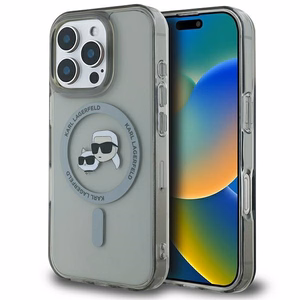 Karl Lagerfeld IML Metal Karl&Choupette Head magnētiskais viedtālruņa apvalks iPhone 16 Pro - melns