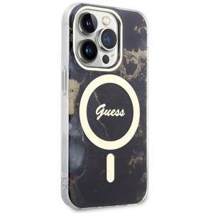Guess GUHMP14LHTMRSK iPhone 14 Pro 6.1" melns/melns cietais apvalks Zelta Marmors MagSafe
