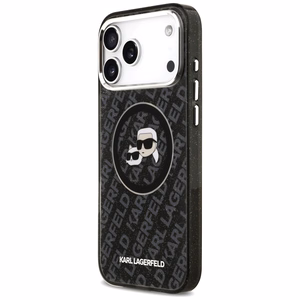 Viedtālruņa apvalks Karl Lagerfeld IML Glitter Karl&Choupette Heads Logo MagSafe iPhone 17 Pro Max - melns