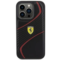 Ferrari Twist Metal Logo viedtālruņa apvalks iPhone 15 Pro - melns