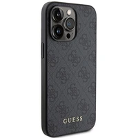 Guess 4G Metal Gold Logo viedtālruņa apvalks iPhone 15 Pro Max - pelēka