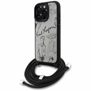 Karl Lagerfeld Crossbody Grained Pattern & Logo Case for iPhone 16 Pro - Gray