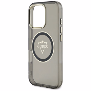 Guess IML Metal Mountain Logo Magnētiskais iPhone 16 Pro Max viedtālruņa apvalks - melns