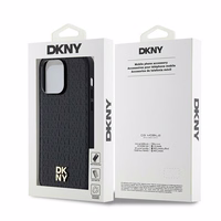 DKNY ādas monogrammas raksta ar metāla logotipu magnētiskais viedtālruņa apvalks iPhone 14 Pro Max – melns