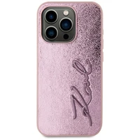 Karl Lagerfeld Wrinkled Metal Signature viedtālruņa apvalks iPhone 15 Pro - rozā