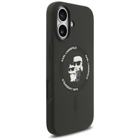 Karl Lagerfeld Silikonais Karl&Choupette Ring Magnētiskais apvalks viedtālrunim iPhone 17 - melns