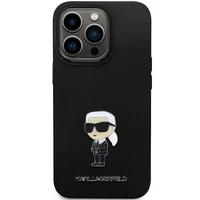 Karl Lagerfeld KLHCP13LSMHKNPK viedtālruņa apvalks iPhone 13 Pro / 13 - melns silikona Ikonik metāla piespraude