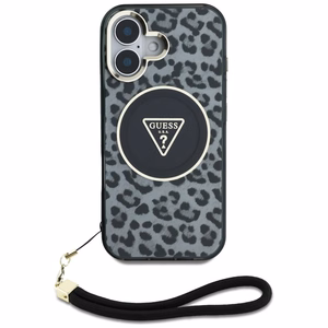 Guess HC IML leoparda trīsstūra auklas siksna MagSafe apvalks iPhone 16 - melns