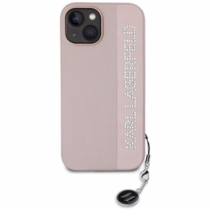 Karl Lagerfeld Saffiano Rhinestones & Charm viedtālruņa apvalks iPhone 15 / 14 / 13 - rozā