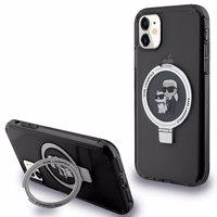 Karl Lagerfeld Magnētiskais viedtālruņa apvalks ar gredzena statīvu Karl&Choupette MagSafe iPhone 11 / Xr - melns