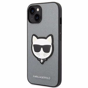 Karl Lagerfeld Saffiano Choupette Head Patch viedtālruņa apvalks iPhone 14 - sudraba