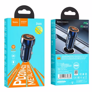 Automobiļa lādētājs Hoco USB A + USB C PD QC3.0 3A 20W Z46A safīra zils