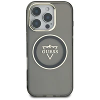 Guess IML Metal Mountain Logo Magnētiskais iPhone 16 Pro viedtālruņa apvalks - melns
