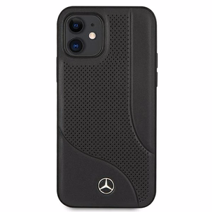 Mercedes Ādas perforētās zonas viedtālruņa apvalks iPhone 12 mini - melns