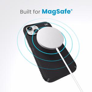 Speck Presidio2 Grip MagSafe vāciņš ierīcei iPhone 17e / 16e / 15 / 14 / 13, melns ar slānekļpelēkām detaļām