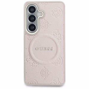 Guess maciņš Saffiano Peony Embossed Ring MagSafe priekš Samsung Galaxy S26 rozā