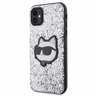 Karl Lagerfeld KLHCN61G2CPS iPhone 11 / Xr 6.1" sudrabains cietais viedtālruņa apvalks Spīdumi Choupette Emblēma