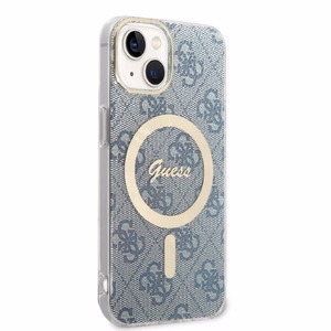 Komplekts Guess GUBPP14MH4EACSB apvalks + lādētājs iPhone 14 Plus 6.7" zils/zils cietais apvalks 4G Print Magnētiskais