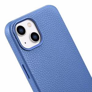 iCarer Litchi Premium ādas viedtālruņa apvalks iPhone 14 Plus Magnētiskais ādas apvalks ar MagSafe Gaiši zils (WMI14220711-LB)