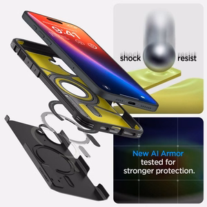 Spigen Tough Armor Magnētiskais apvalks ar statīvu iPhone 16 - melns