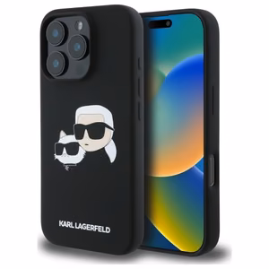 Karl Lagerfeld silikona magnētiskais viedtālruņa apvalks iPhone 16 Pro Max ar galvu attēliem - melns
