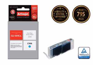 Activejet ACC-551CN – ciāna tintes kasetne, aizstāj Canon CLI-551C, 15 ml, Supreme