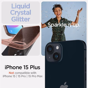Spigen Liquid Crystal Glitter viedtālruņa apvalks iPhone 15 Plus - rozā/caurspīdīgs