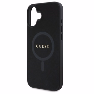 Guess Saffiano Classic Logo Magnētiskais viedtālruņa apvalks iPhone 16 - melns
