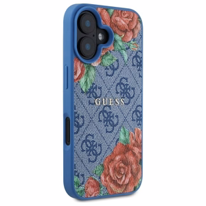 Guess GUHMP16SP4ROPEMCB iPhone 16 6.1" zils/zils cietais apvalks 4G Ziedu Druka Magnētiskais