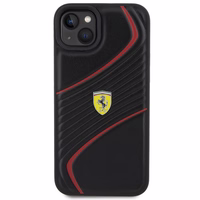 Ferrari dygsnots metāla logotipa apvalks iPhone 15 Plus – melns