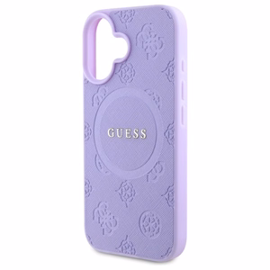 Guess Saffiano Peony Classic Logo Magnētiskais viedtālruņa apvalks iPhone 16 Plus - violets