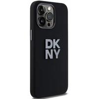 DKNY šķidrā silikona metāla logotipa viedtālruņa apvalks iPhone 15 Pro - melns