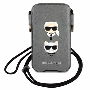 Karl Lagerfeld Saffiano Ikonik Karl&Choupette Head 6.7'' Soma - pelēka