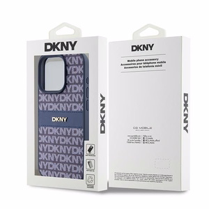DKNY Ādas mono svītra un metāla logotips viedtālruņa apvalks iPhone 15 Pro - zils