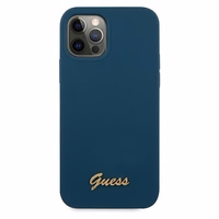 Guess GUHCP12LLSLMGBL iPhone 12 Pro Max 6.7" zils/zils cietais apvalks Metal Logo Script