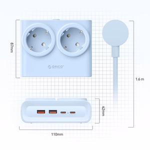 Orico PDC25 25W 6in1 strāvas sadalītājs 2x AC + 2x USB-A + 2x USB-C - zils