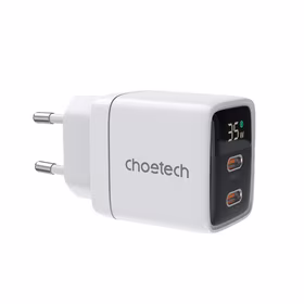 Choetech PD6051 2x USB-C PD 35W GaN sienas lādētājs ar ekrānu - balts