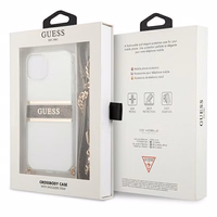 Guess GUHCP13SKC4GBGO iPhone 13 mini 5.4" caurspīdīgs cietais apvalks ar 4G brūnu siksniņu un zelta ķēdīti