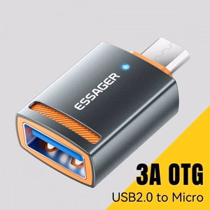 Adapteris Essager "HuntUM" Melns (In: USB / Out: MicroUSB)