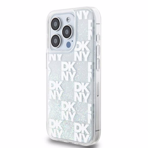 DKNY šķidrā spīduma vairāku logotipu viedtālruņa apvalks iPhone 15 Pro - balts