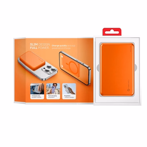 Forcell F-Energy Slim F5K9 ārējais akumulators, saderīgs ar MagSafe, 5000 mAh, 15 W, QC 4.0, PD 3.0, oranžs
